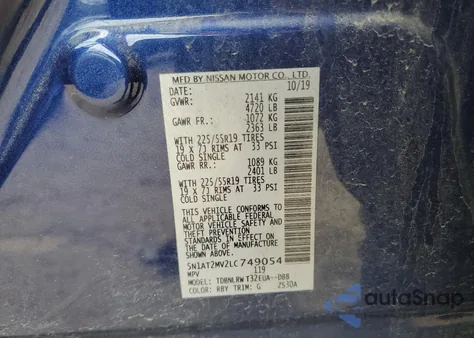 2020 Nissan Rogue S из США, поврежденный, VIN 5N1AT2MV2LC749054